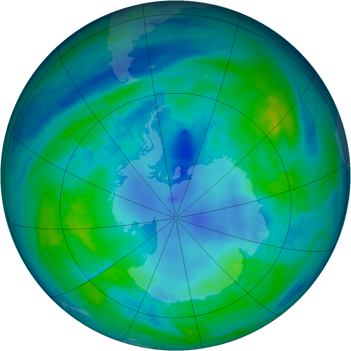 Antarctic ozone map for 30 April 2001